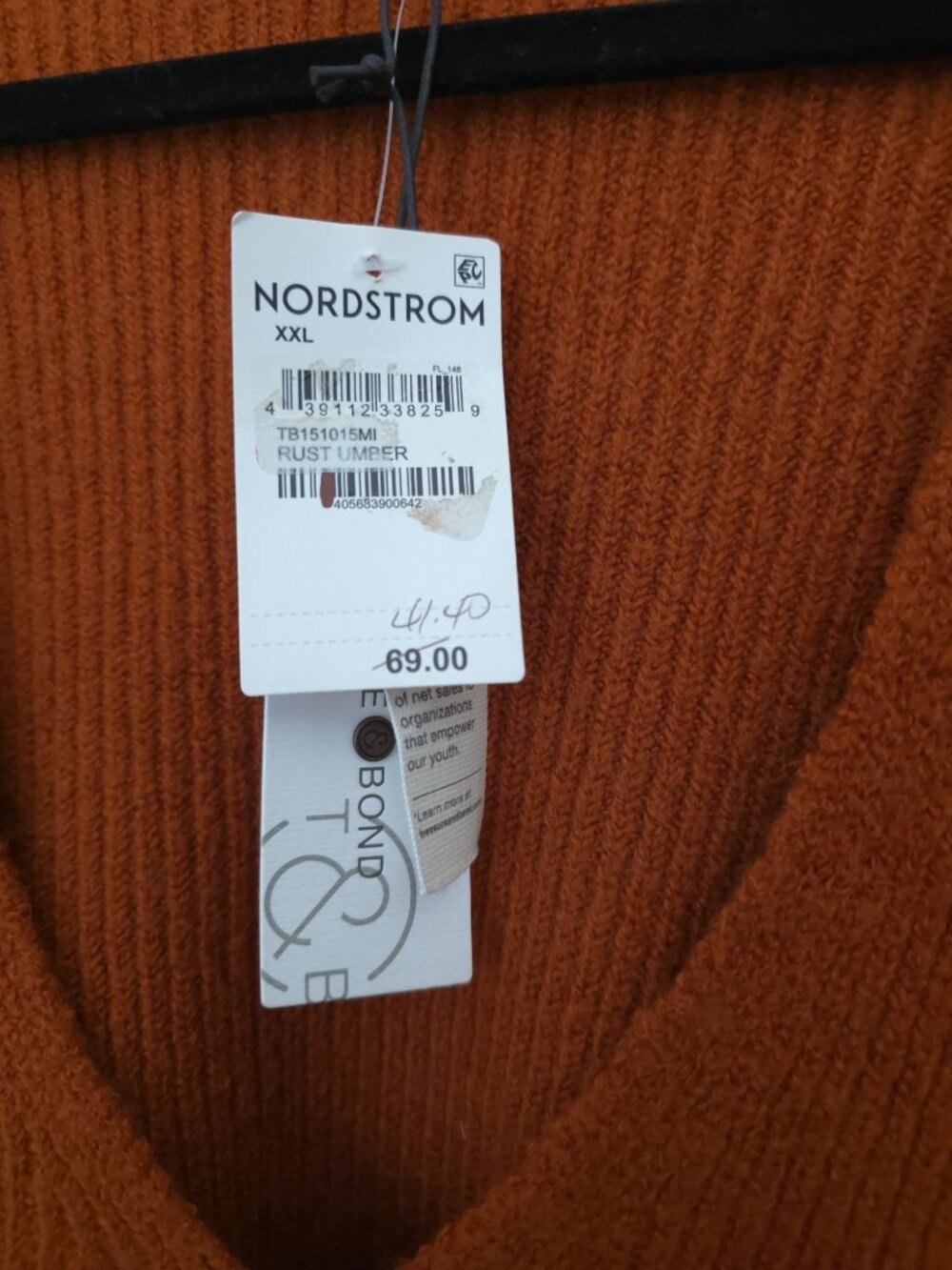 Treasure & Bond Rust Umber Cotton-Wool V-Neck Ribbed Knit Sweater Women's XXL - Picture 6 of 9
